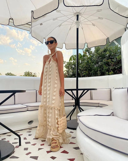 Pauline Laurent® | Robe Gâteau Florale, Col À La Mode, Balayage Au Sol