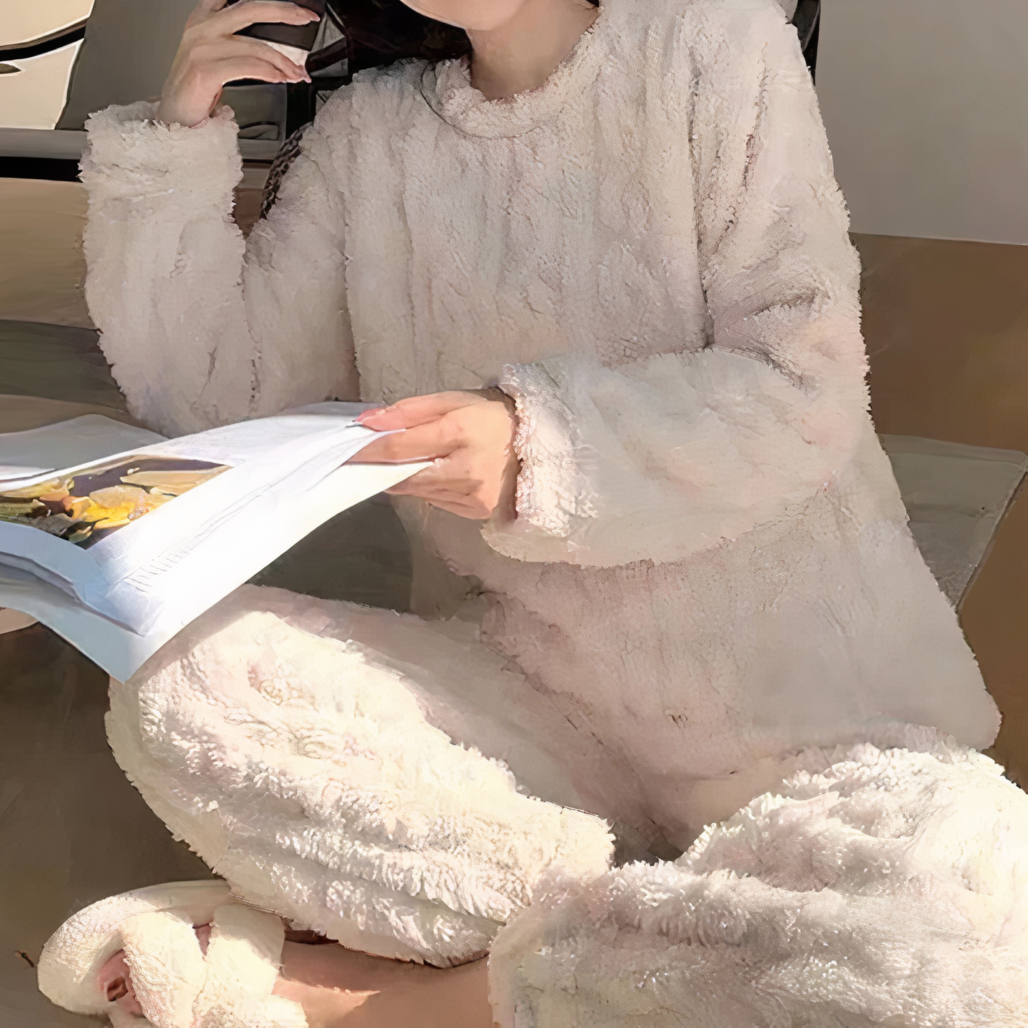 Pyjama Femme Doux Confort Deux Pièces Tricoté Ensemble