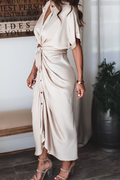 Robe Longue Portefeuille Boutonnée Sophistiquée Pour Femme