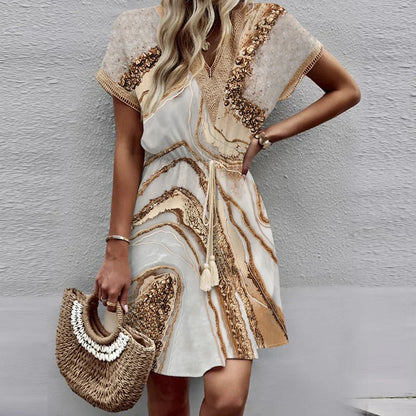 SIMA - ROBE DÉCOLLETÉ EN V GRAPHIQUE CHIC