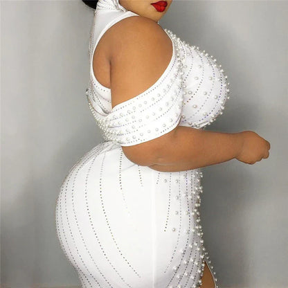 Robe Fendue à Épaules Dégagées Bijoux Ajustée pour Femme