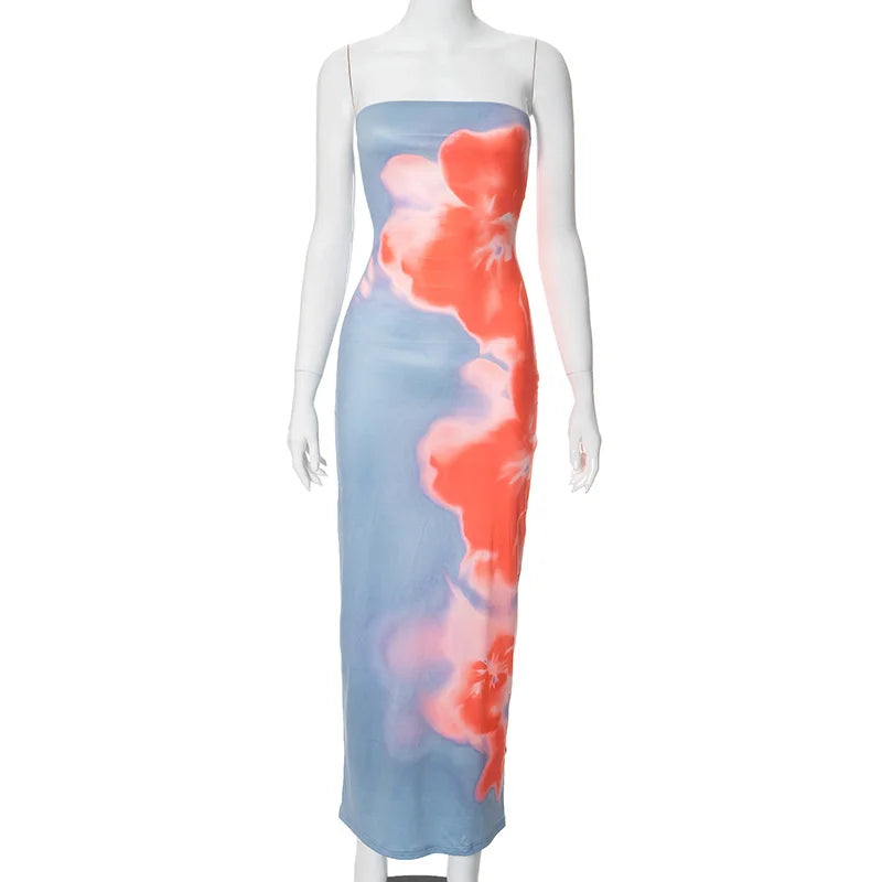 Robe Longue Moulante Sans Bretelles Femme Élégante