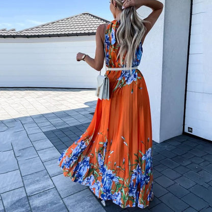 Pauline Laurent® | Maxi-robe fleurie à plis plissés