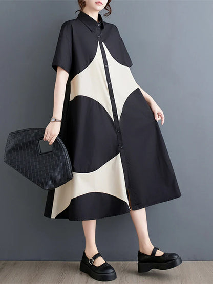 Robe Mi Longue Évasée Bicolore Chic Pour Femme