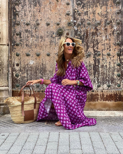 Robe Maxi Bohème Imprimée Colorée Chic Femme