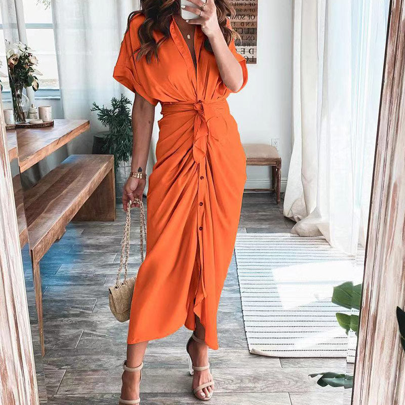 Robe Longue Portefeuille Boutonnée Sophistiquée Pour Femme