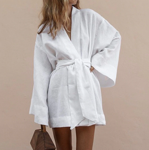 Robe Courte Kimono à Manches Longues pour Femme