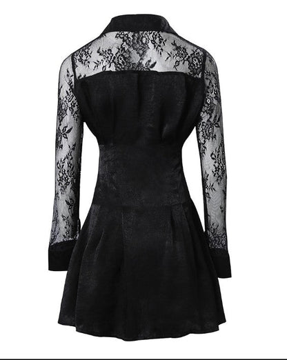 Robe Mini Boutonnée En Dentelle Manches Longues Pour Femme