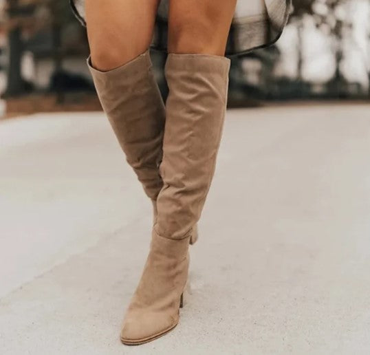 Bottes Chic à Talons Hauts en Daim Femme