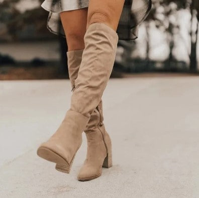 Bottes Chic à Talons Hauts en Daim Femme