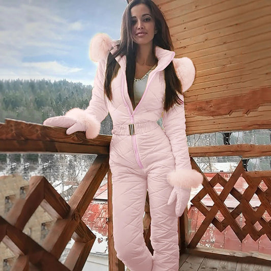 Combinaison Hivernale Matelassée de Luxe pour Femmes avec Fourrure