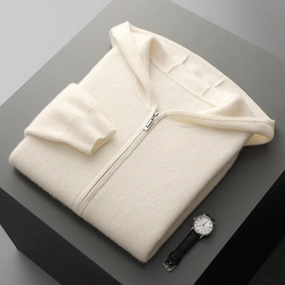 Sweat à capuche zippé en cachemire