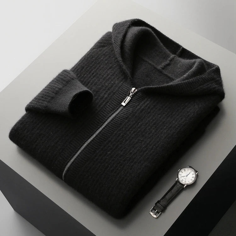 Sweat à capuche zippé en cachemire