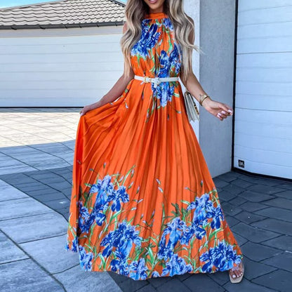 Pauline Laurent® | Maxi-robe fleurie à plis plissés