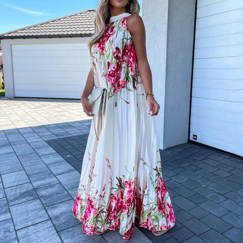 Pauline Laurent® | Maxi-robe fleurie à plis plissés