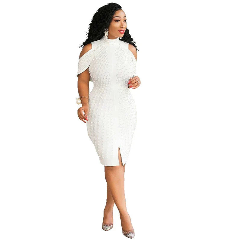 Robe Fendue à Épaules Dégagées Bijoux Ajustée pour Femme