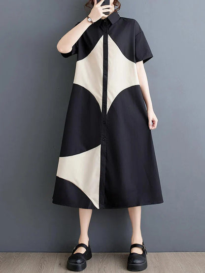 Robe Mi Longue Évasée Bicolore Chic Pour Femme
