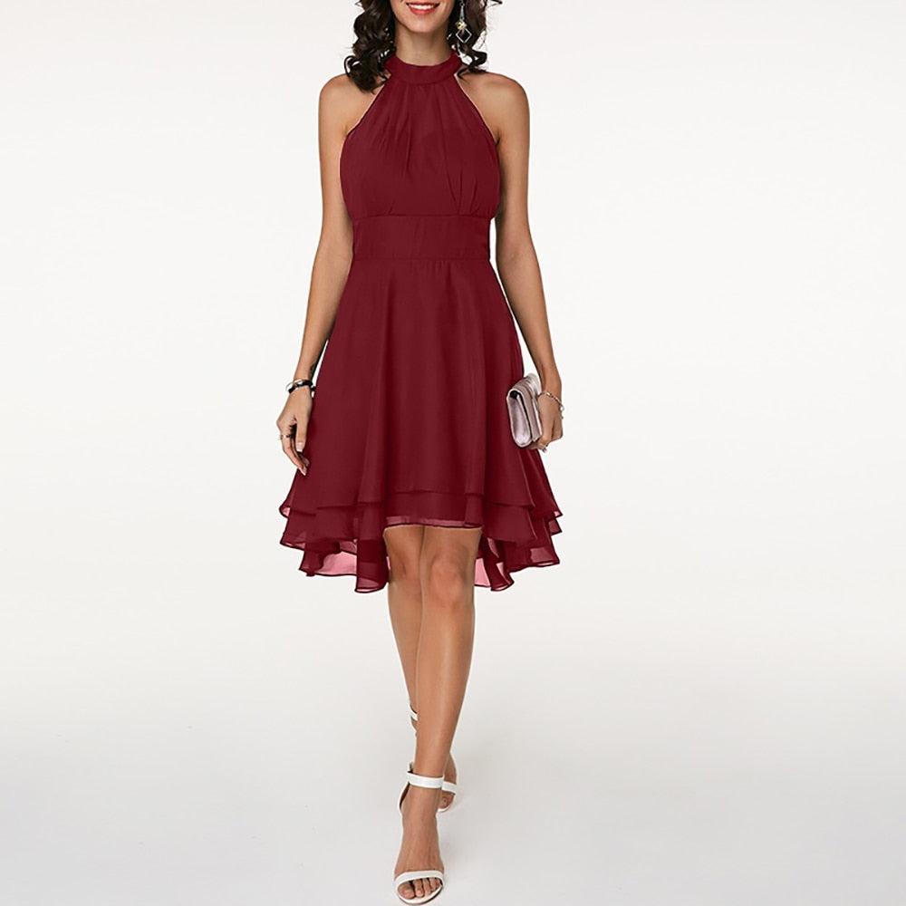 Robe à Volants Superposés à Col Halter Chic pour Femme