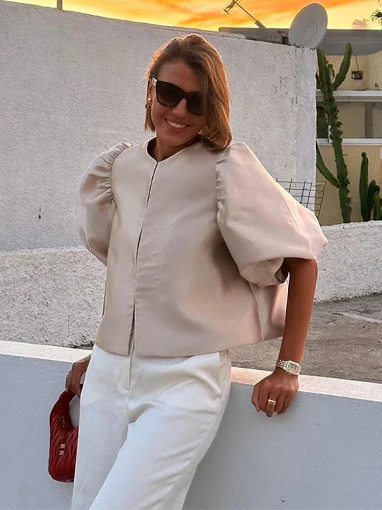 Océane Dubois® | Chemise élégante pour femme à manches courtes bouffantes