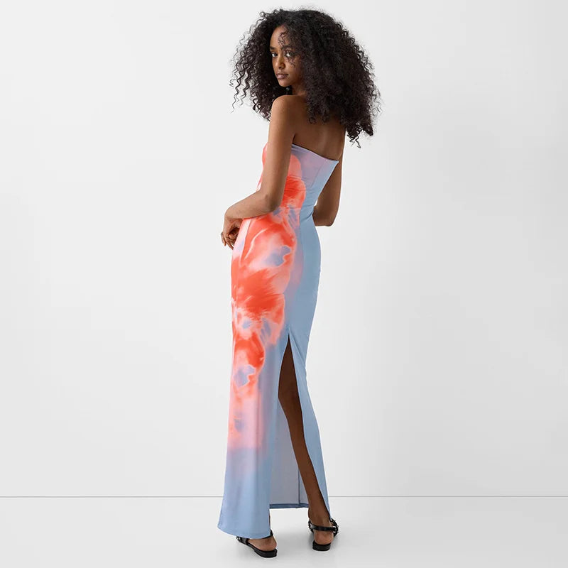 Robe Longue Moulante Sans Bretelles Femme Élégante