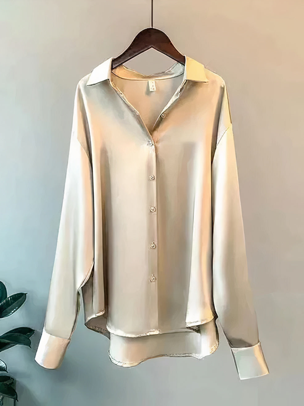 Blouse Satin Boutonnée Manches Longues Femme