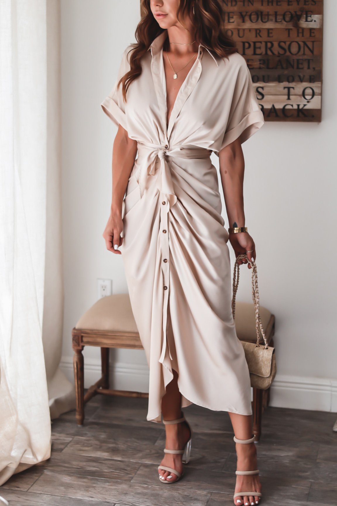 Robe Longue Portefeuille Boutonnée Sophistiquée Pour Femme