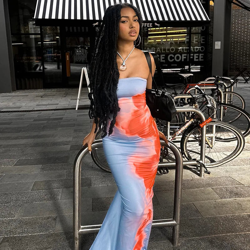 Robe Longue Moulante Sans Bretelles Femme Élégante