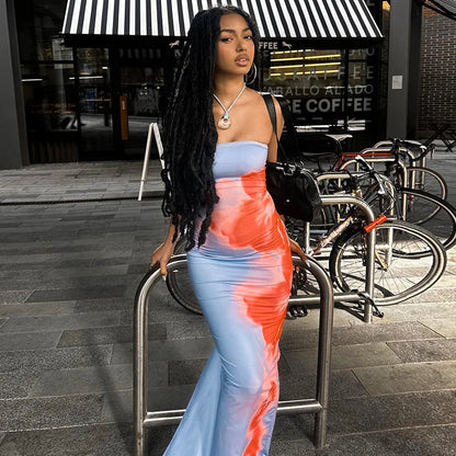 Robe Longue Moulante Sans Bretelles Femme Élégante