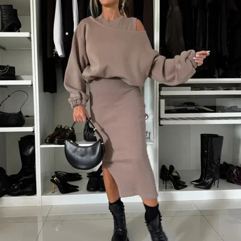 TRISHELLE - ENSEMBLE DE ROBE FENDUE CHIC URBAIN