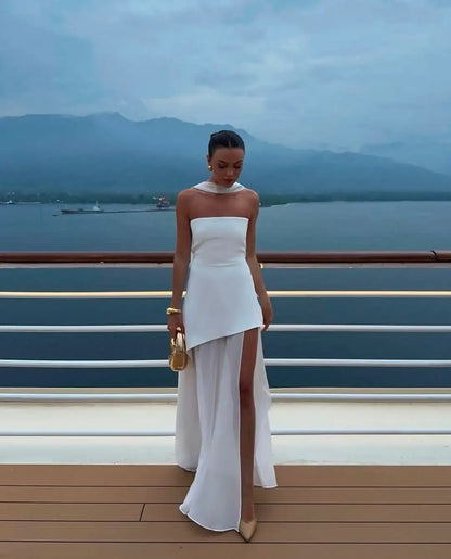 Robe longue asymétrique en mousseline pour femme