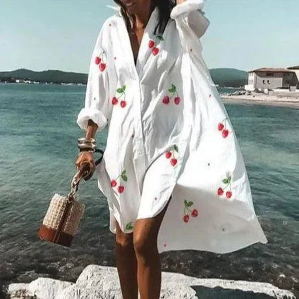 Robe Chemise Ample Boutonnée à Manches Longues Femme