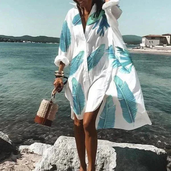 Robe Chemise Ample Boutonnée à Manches Longues Femme
