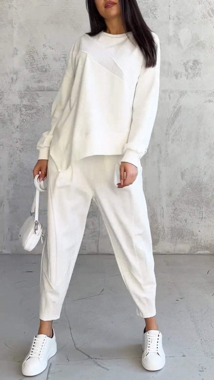 Ensemble Femme Élégant Pull Asymétrique et Pantalon