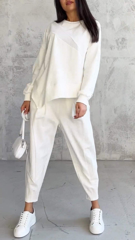 Ensemble Femme Élégant Pull Asymétrique et Pantalon