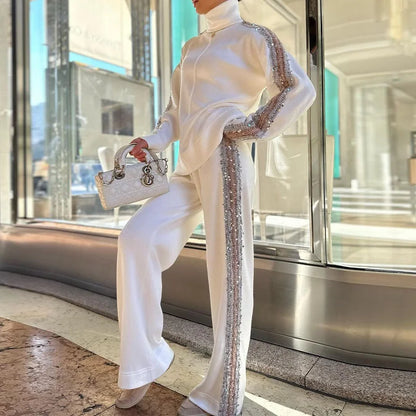 Ensemble Chic Femme Col Roulé Pailleté et Pantalon