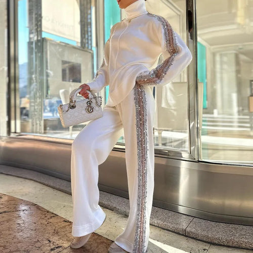 Ensemble Chic Femme Col Roulé Pailleté et Pantalon