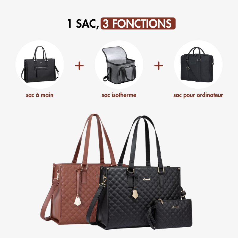 Sac à main 3-EN-1 En Cuir + Pochette Assortie (OFFERTE)