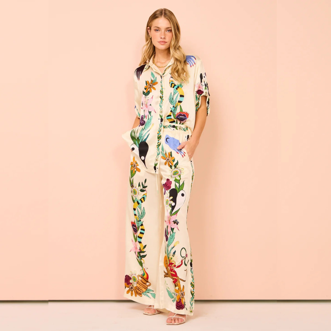 Ensemble Chemise Et Pantalon Fluide Fleuri Chic Femme