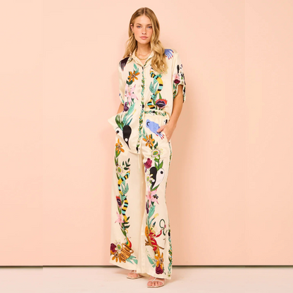 Ensemble Chemise Et Pantalon Fluide Fleuri Chic Femme