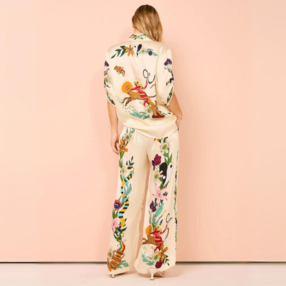 Ensemble Chemise Et Pantalon Fluide Fleuri Chic Femme