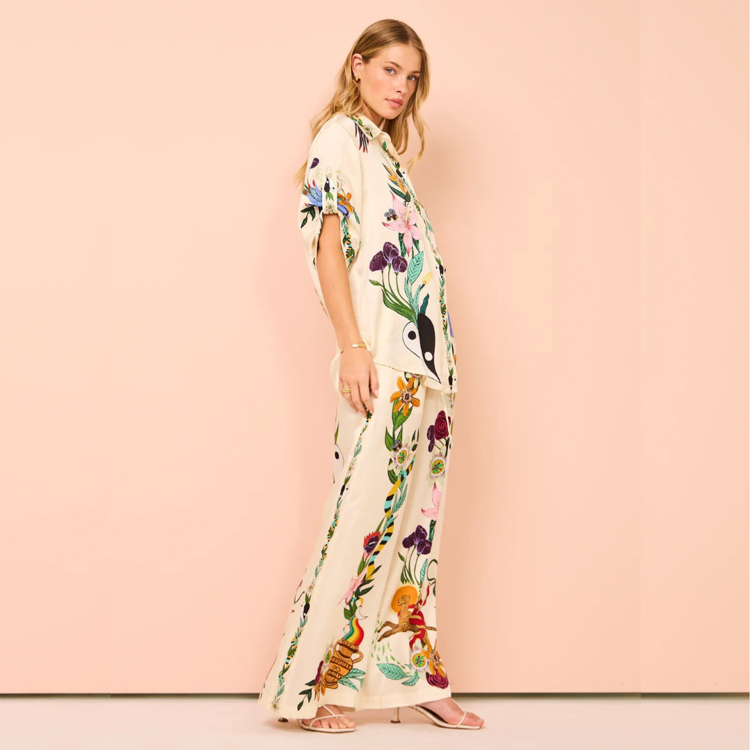 Ensemble Chemise Et Pantalon Fluide Fleuri Chic Femme