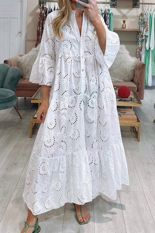 Robe Ample en Dentelle Boutonnée pour Femme