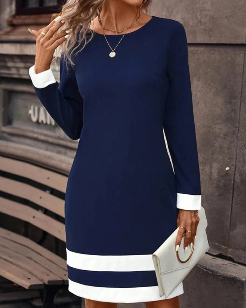 Robe Midi à Manches Longues et Col Rond pour Femme