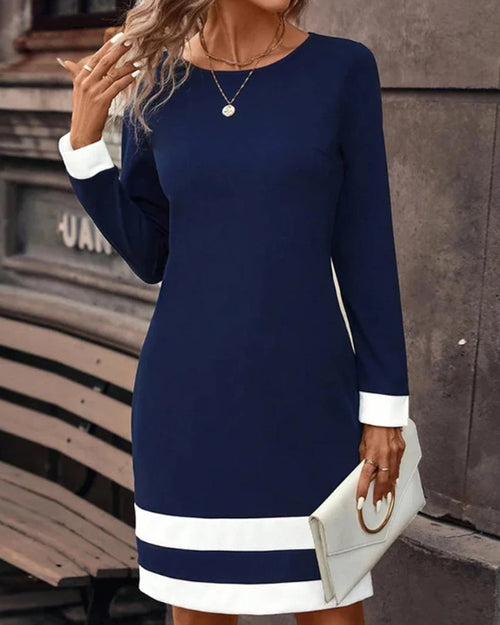Robe Midi à Manches Longues et Col Rond pour Femme