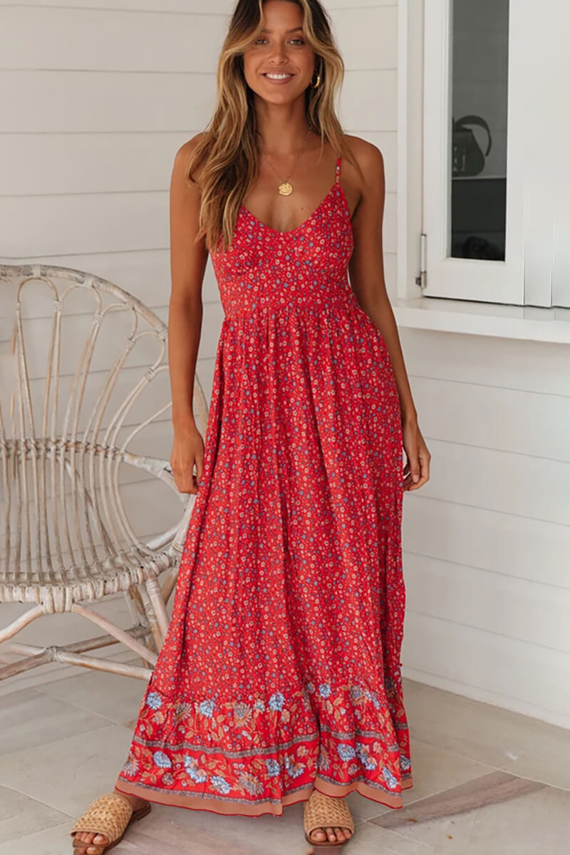Robe Longue Maxi À Bretelles Fines Et Motif Fleuri Femme