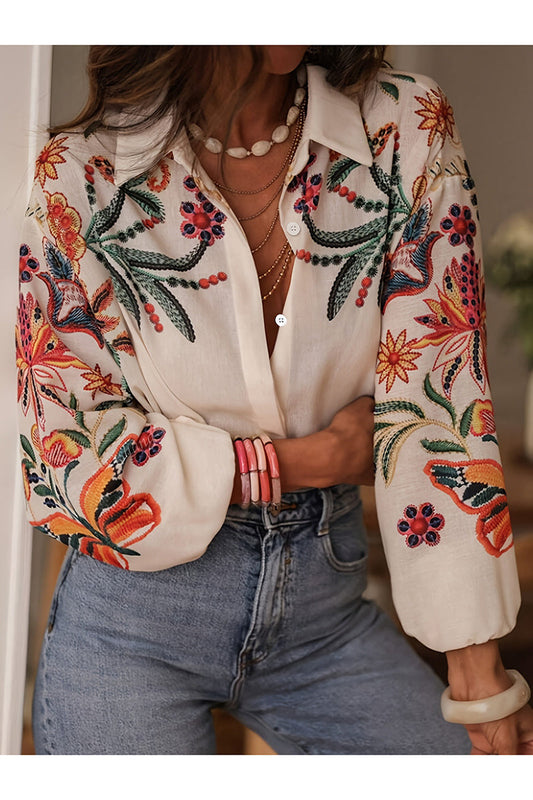 Fabienne™ - Chemise Fleurie Brodée – Un Soupçon de Méditerranée dans Chaque Détail