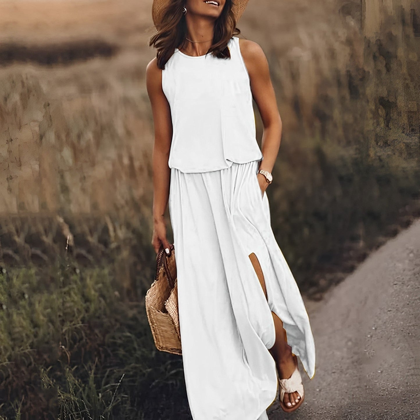Robe Chic Rétro Sans Manches Fendue
