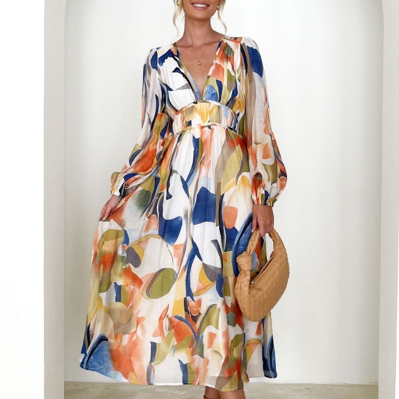 Pauline Laurent® | Robe longue bohème avec décolleté en V