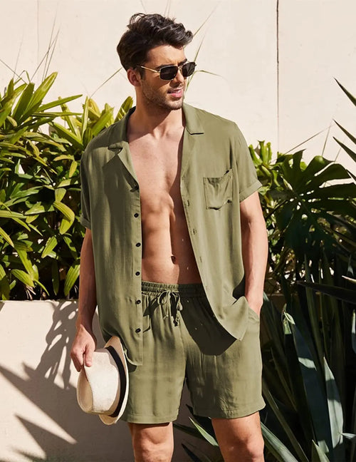 Ensemble Tendance Chemise Boutonnée Manches Courtes Et Short Homme