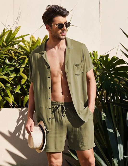 Ensemble Tendance Chemise Boutonnée Manches Courtes Et Short Homme